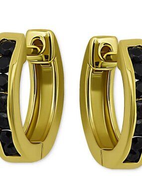 Giani Bernini Black CZ Extra Small Huggie Hoop Earrings 18k Gold Plated Sterling